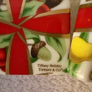 Tiffany & Co. Holiday Ceramic Dish with Red and Green Design